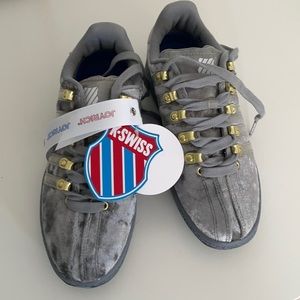 Gray K Swiss Velour type material.